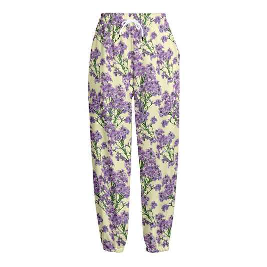 Watercolor Lavender Pattern Print Fleece Lined Knit Pants