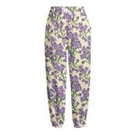 Watercolor Lavender Pattern Print Fleece Lined Knit Pants