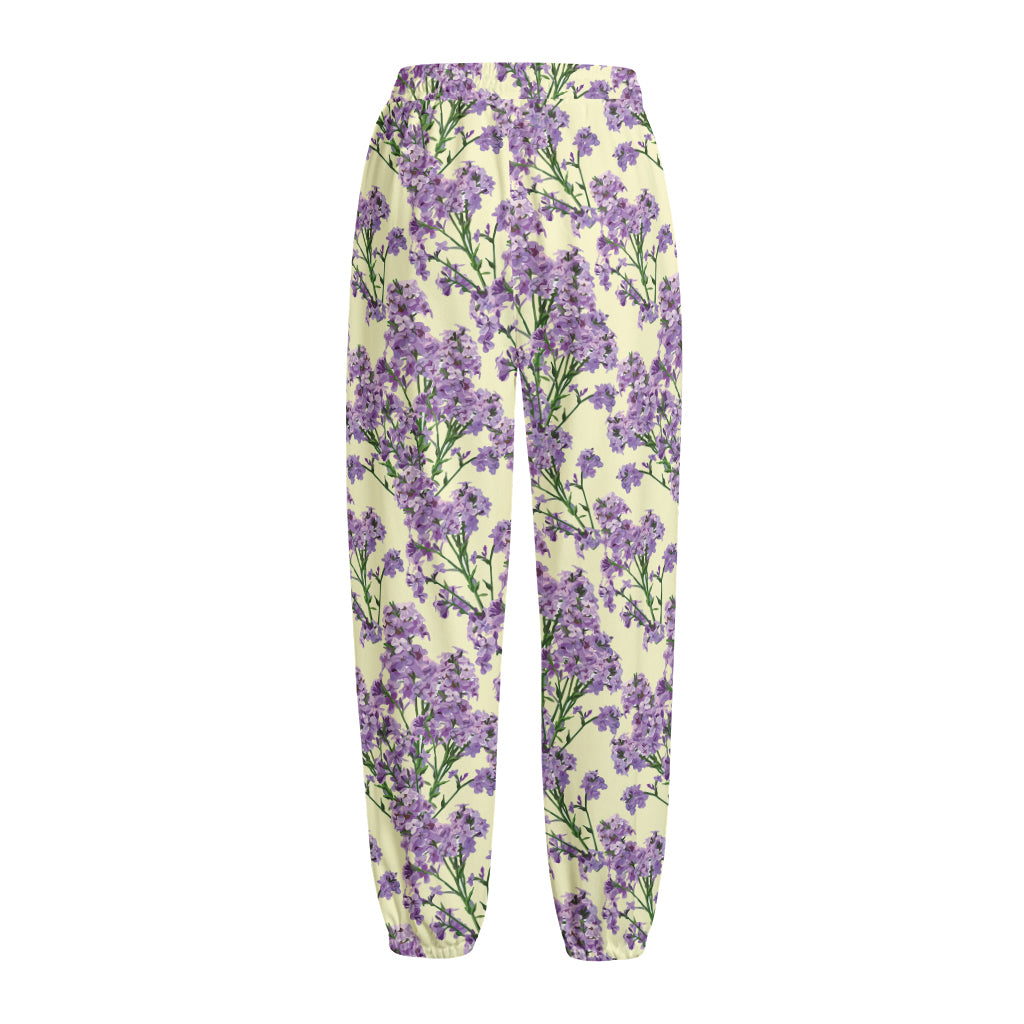 Watercolor Lavender Pattern Print Fleece Lined Knit Pants