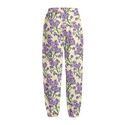 Watercolor Lavender Pattern Print Fleece Lined Knit Pants