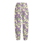 Watercolor Lavender Pattern Print Fleece Lined Knit Pants