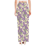 Watercolor Lavender Pattern Print High Slit Maxi Skirt