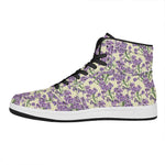 Watercolor Lavender Pattern Print High Top Leather Sneakers