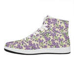 Watercolor Lavender Pattern Print High Top Leather Sneakers