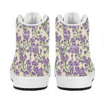 Watercolor Lavender Pattern Print High Top Leather Sneakers