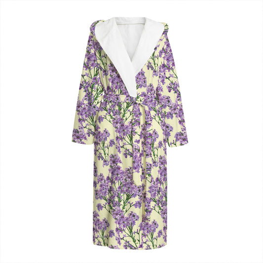 Watercolor Lavender Pattern Print Hooded Bathrobe