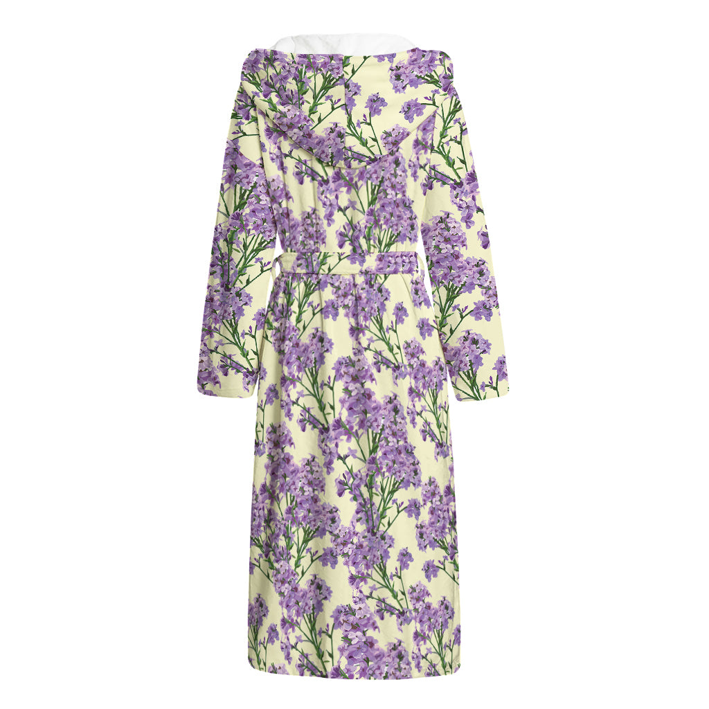 Watercolor Lavender Pattern Print Hooded Bathrobe