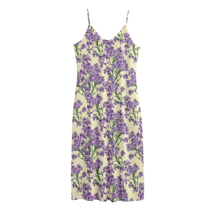 Watercolor Lavender Pattern Print Jersey Midi Cami Dress