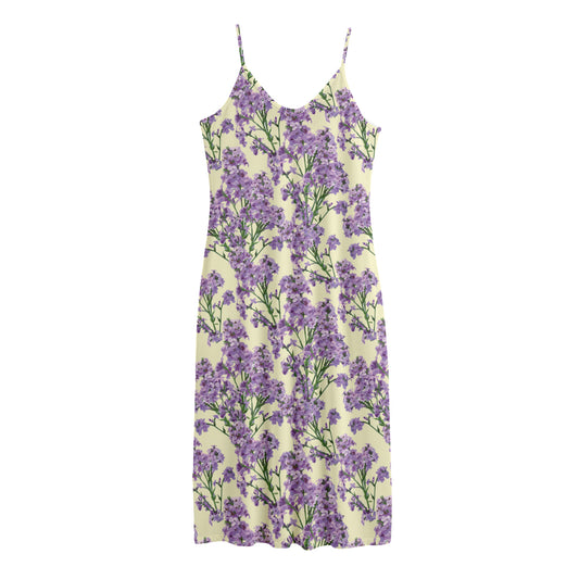 Watercolor Lavender Pattern Print Jersey Midi Cami Dress