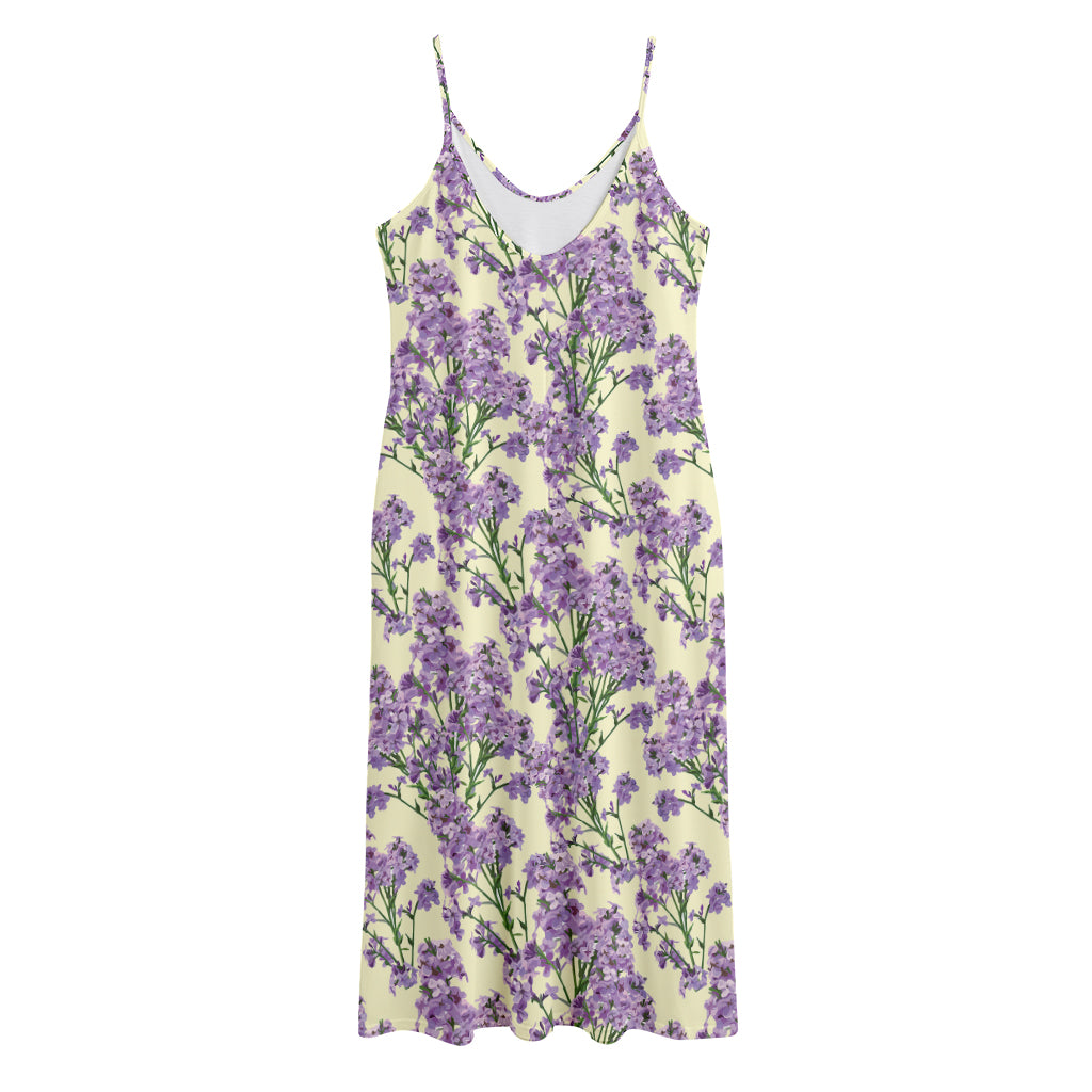 Watercolor Lavender Pattern Print Jersey Midi Cami Dress