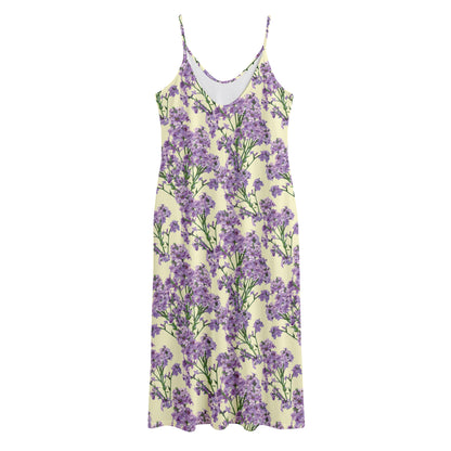 Watercolor Lavender Pattern Print Jersey Midi Cami Dress