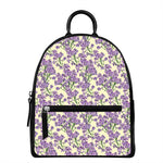 Watercolor Lavender Pattern Print Leather Backpack