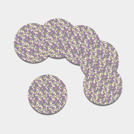 Watercolor Lavender Pattern Print Leather Coaster Set