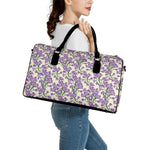 Watercolor Lavender Pattern Print Leather Duffle Bag