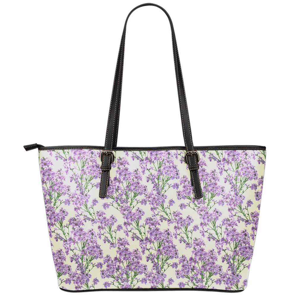 Watercolor Lavender Pattern Print Leather Tote Bag