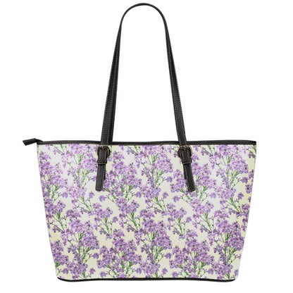 Watercolor Lavender Pattern Print Leather Tote Bag