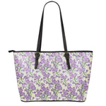 Watercolor Lavender Pattern Print Leather Tote Bag