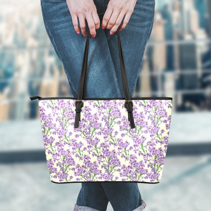 Watercolor Lavender Pattern Print Leather Tote Bag