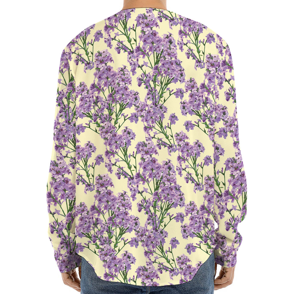 Watercolor Lavender Pattern Print Long Sleeve Baseball Jersey