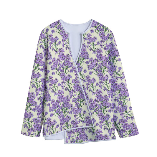 Watercolor Lavender Pattern Print Long Sleeve Short Coat