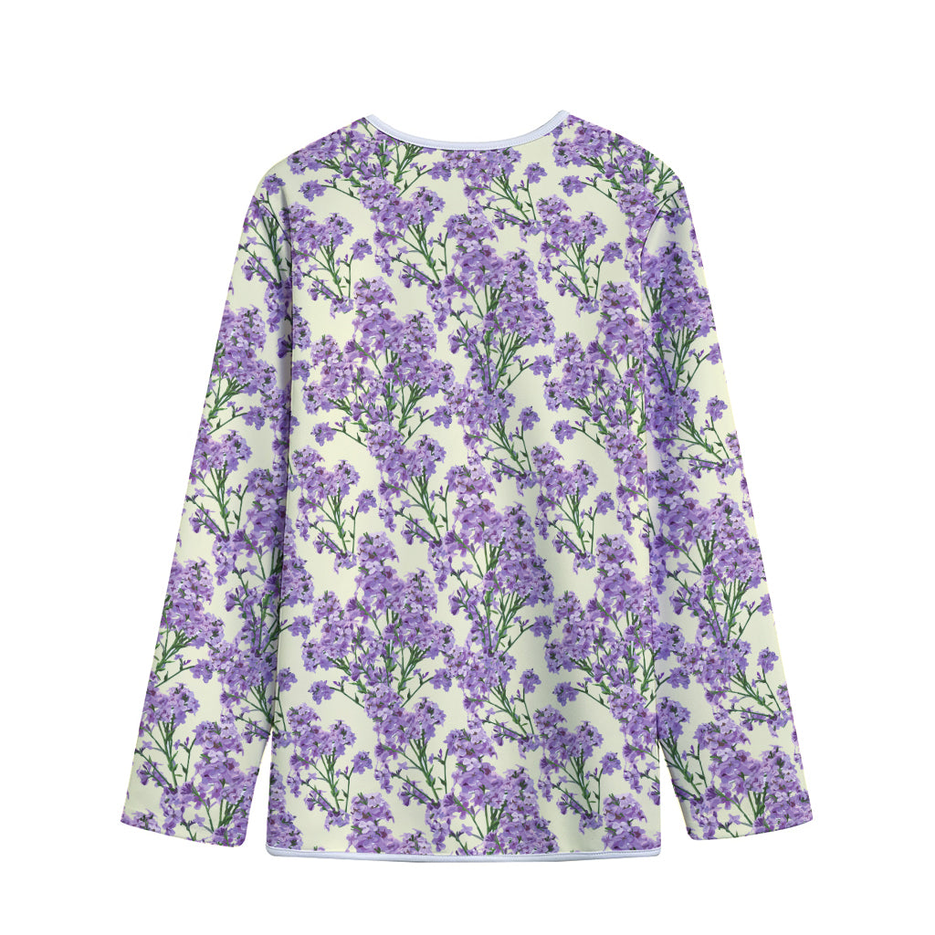 Watercolor Lavender Pattern Print Long Sleeve Short Coat