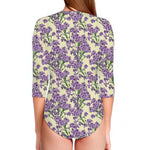 Watercolor Lavender Pattern Print Long Sleeve Swimsuit
