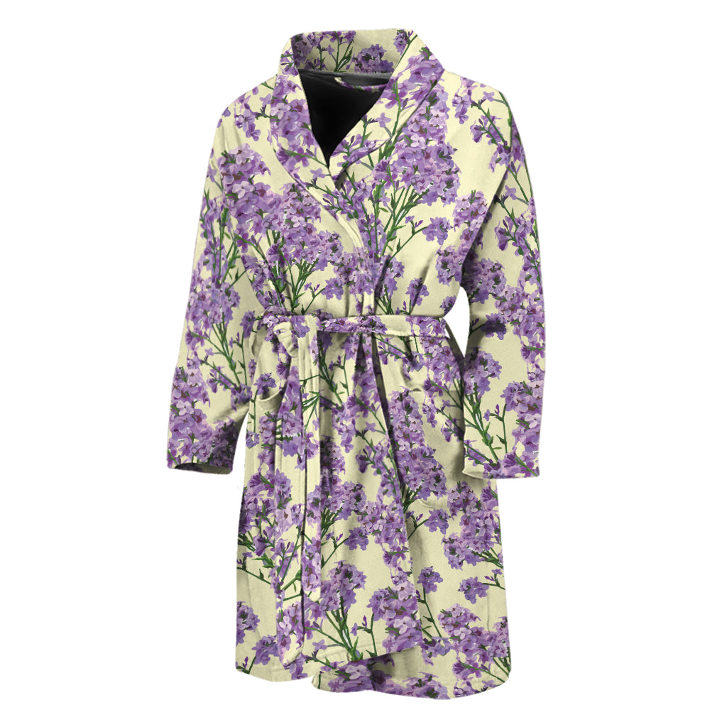 Watercolor Lavender Pattern Print Men's Bathrobe