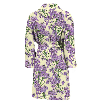 Watercolor Lavender Pattern Print Men's Bathrobe