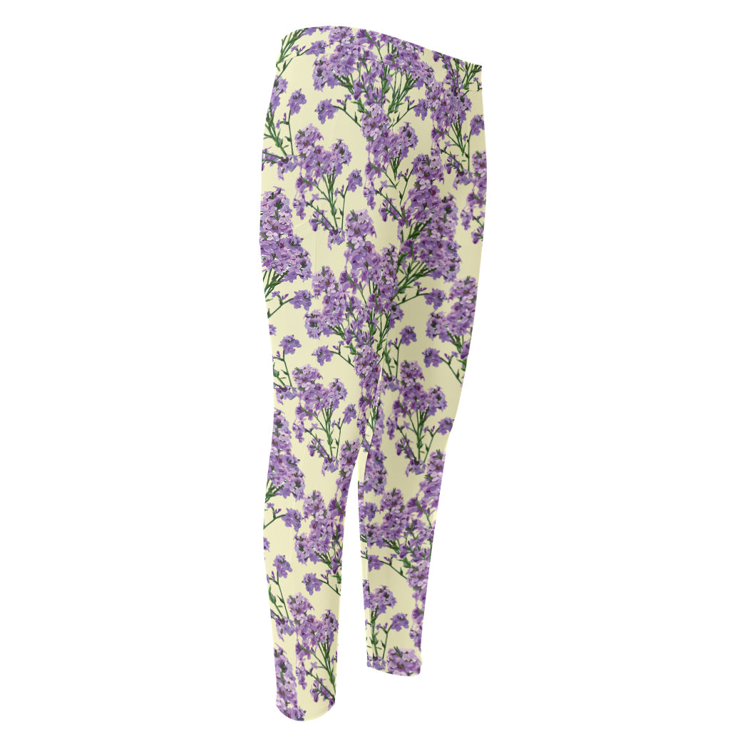 Watercolor Lavender Pattern Print Men's Compression Pants