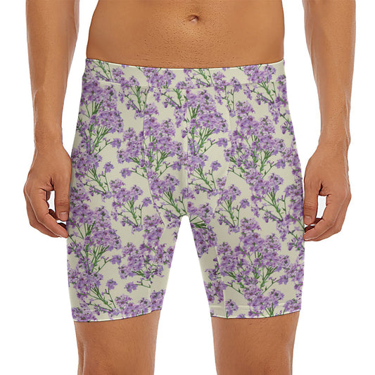 Watercolor Lavender Pattern Print Men's Long Boxer Briefs