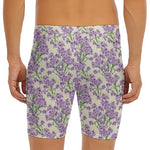 Watercolor Lavender Pattern Print Men's Long Boxer Briefs