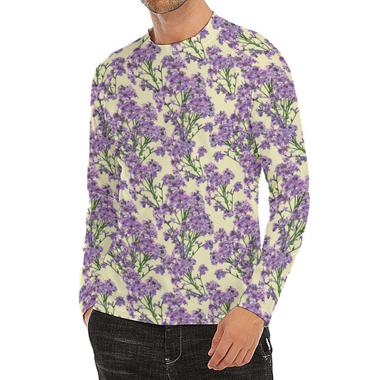 Watercolor Lavender Pattern Print Men's Long Sleeve Rash Guard