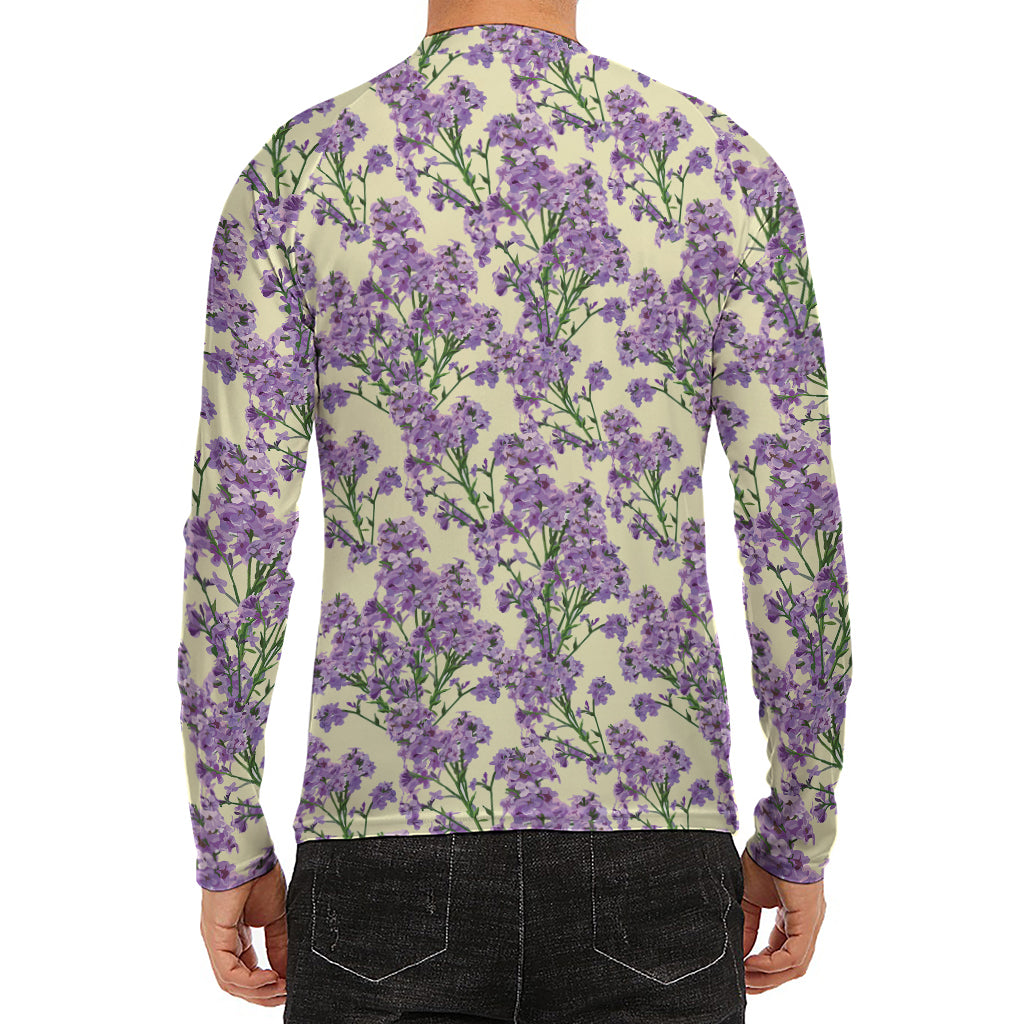 Watercolor Lavender Pattern Print Men's Long Sleeve Rash Guard