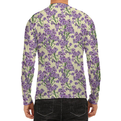 Watercolor Lavender Pattern Print Men's Long Sleeve Rash Guard