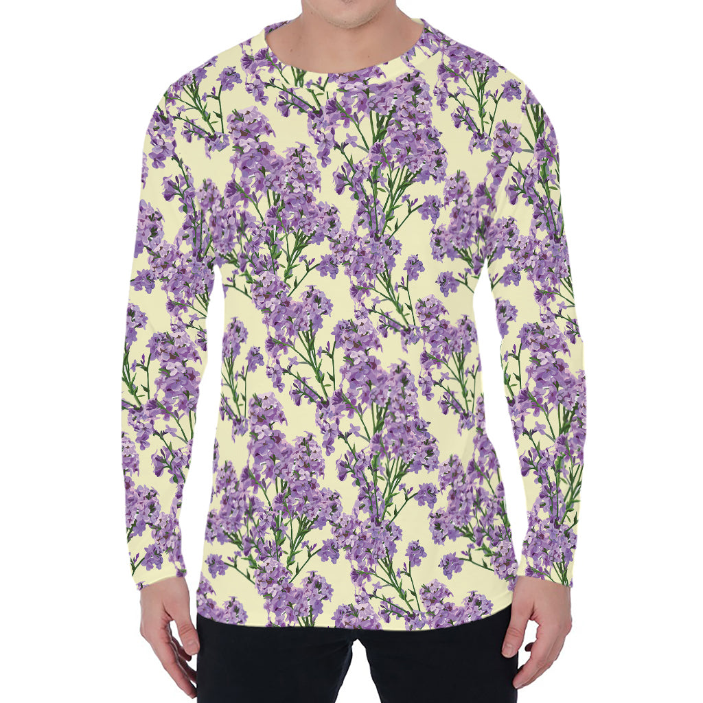 Watercolor Lavender Pattern Print Men's Long Sleeve T-Shirt