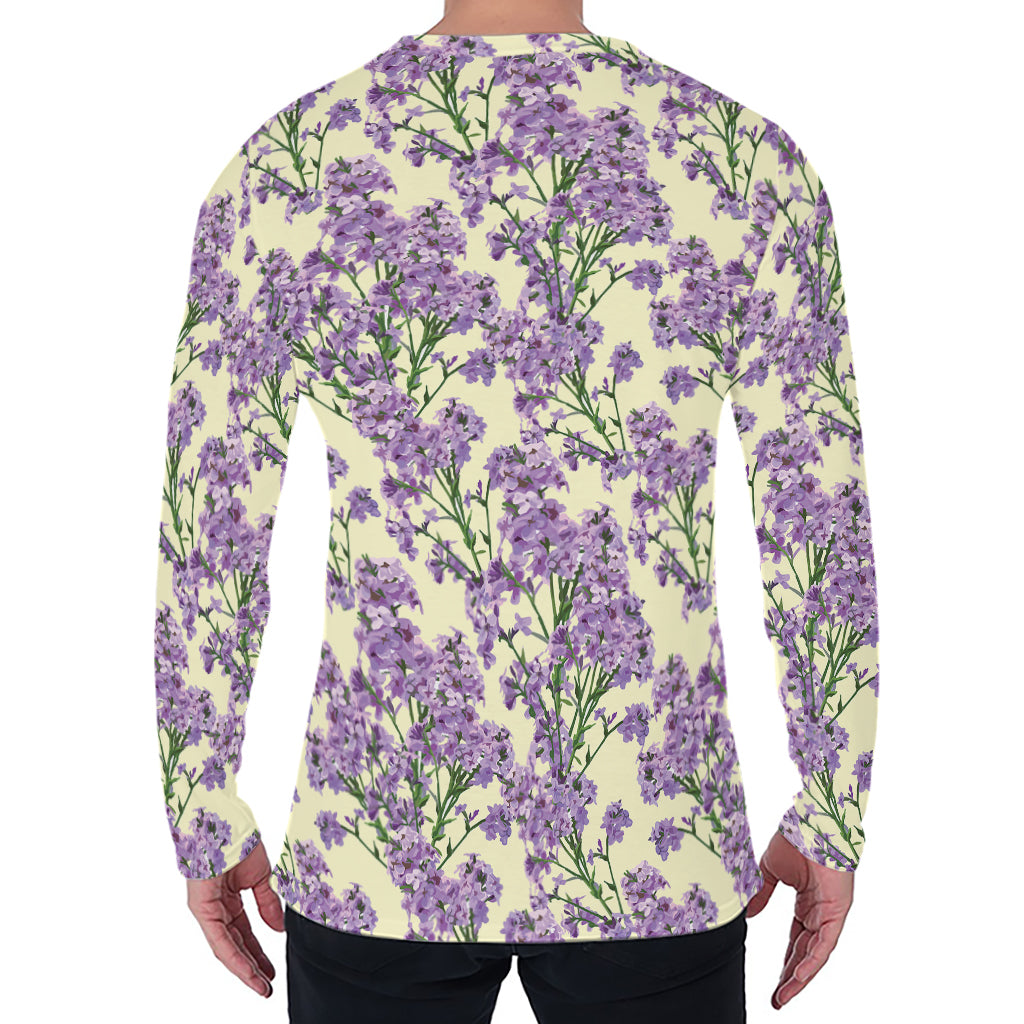 Watercolor Lavender Pattern Print Men's Long Sleeve T-Shirt
