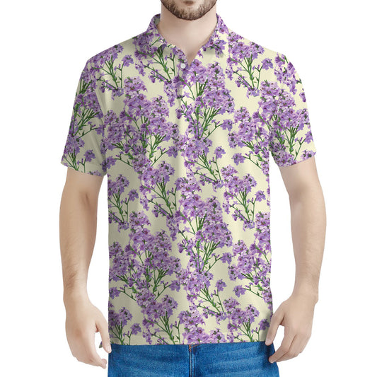 Watercolor Lavender Pattern Print Men's Polo Shirt