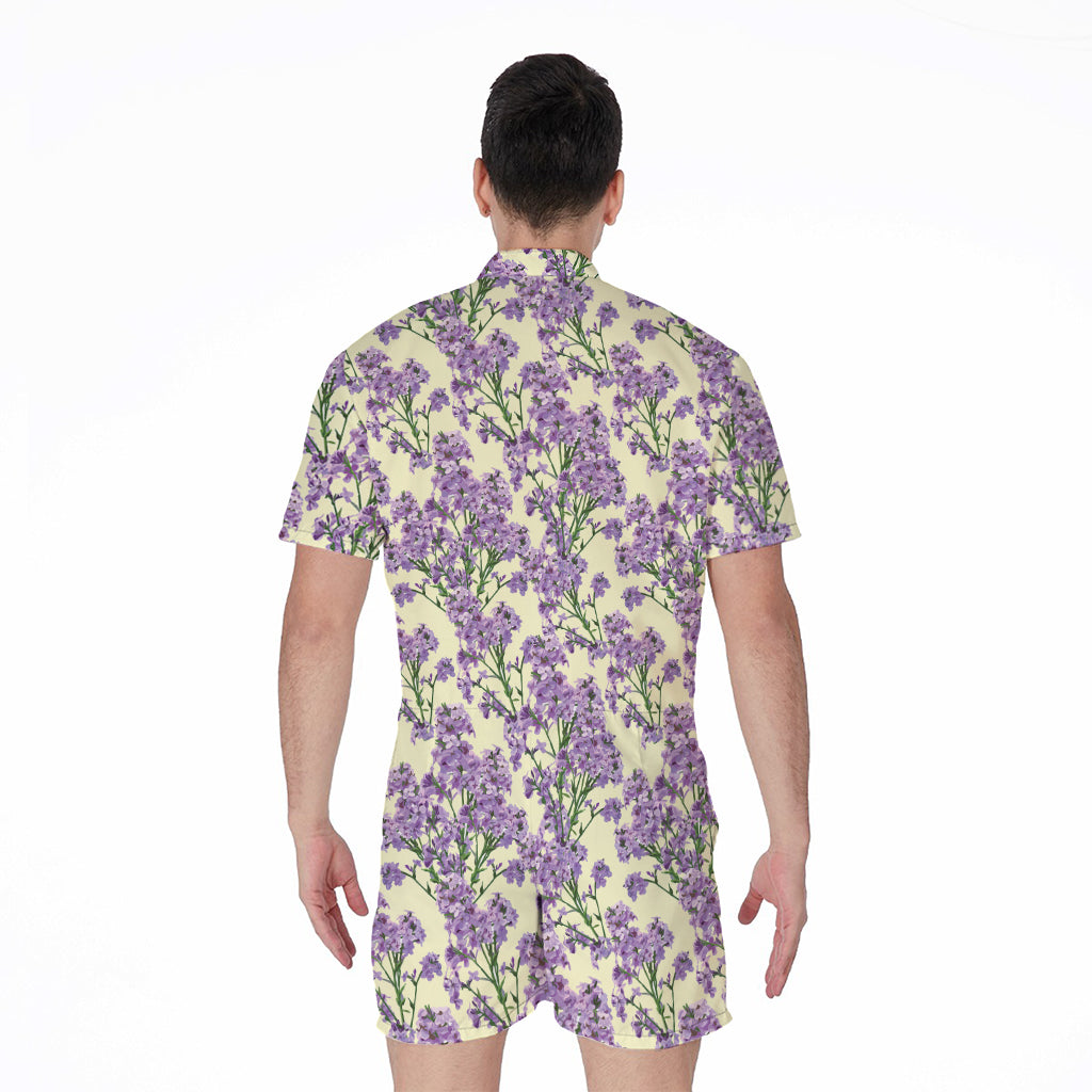 Watercolor Lavender Pattern Print Men's Rompers