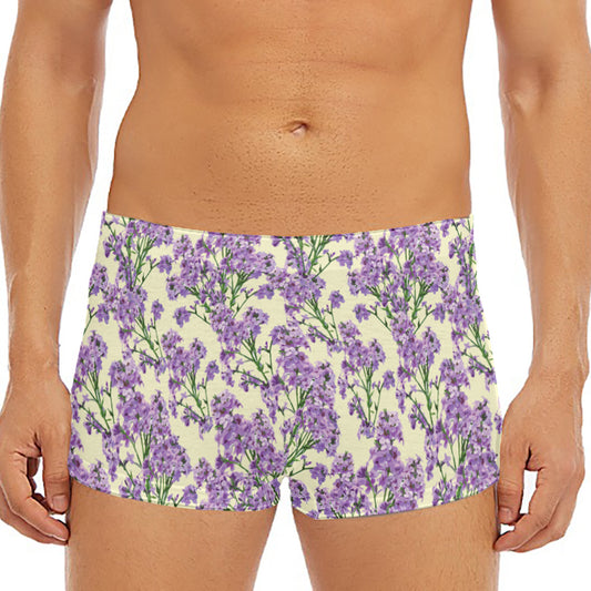 Watercolor Lavender Pattern Print Men's Short Boxer Briefs