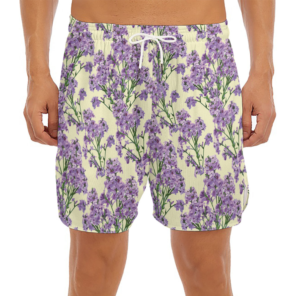 Watercolor Lavender Pattern Print Men's Split Running Shorts