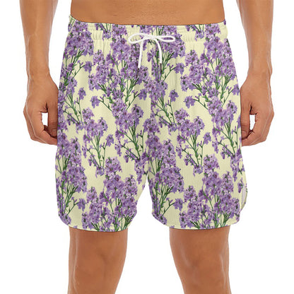 Watercolor Lavender Pattern Print Men's Split Running Shorts