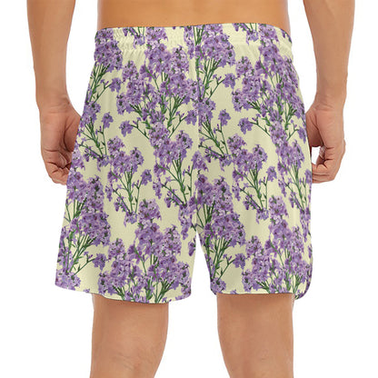 Watercolor Lavender Pattern Print Men's Split Running Shorts