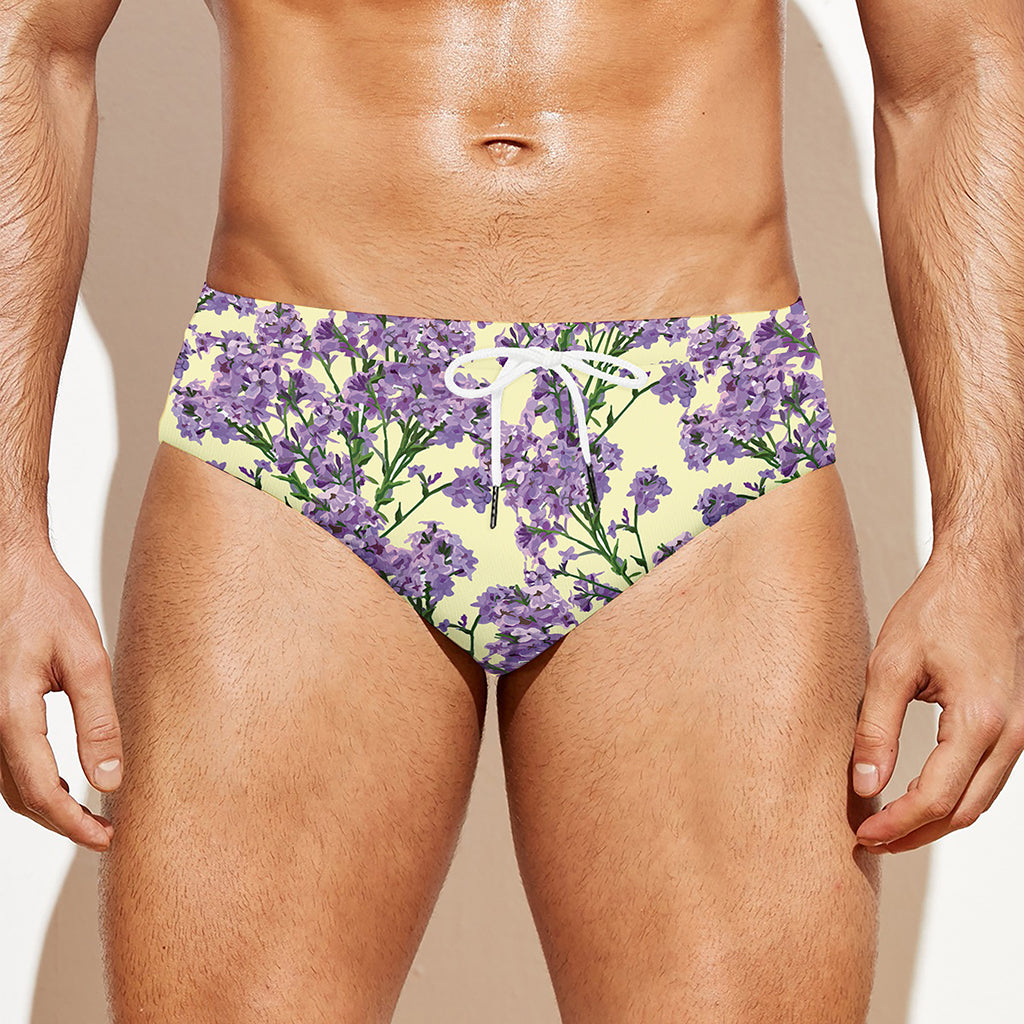 Watercolor Lavender Pattern Print Men's Swim Briefs