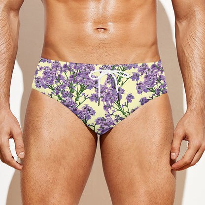 Watercolor Lavender Pattern Print Men's Swim Briefs