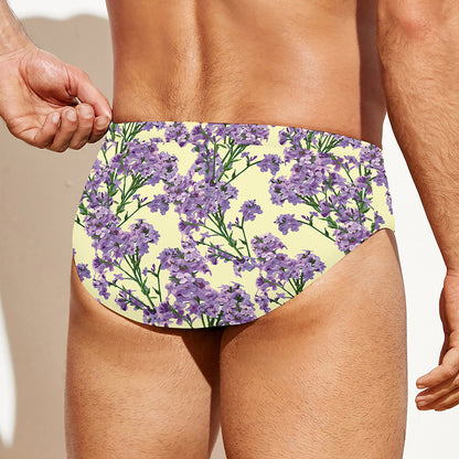 Watercolor Lavender Pattern Print Men's Swim Briefs