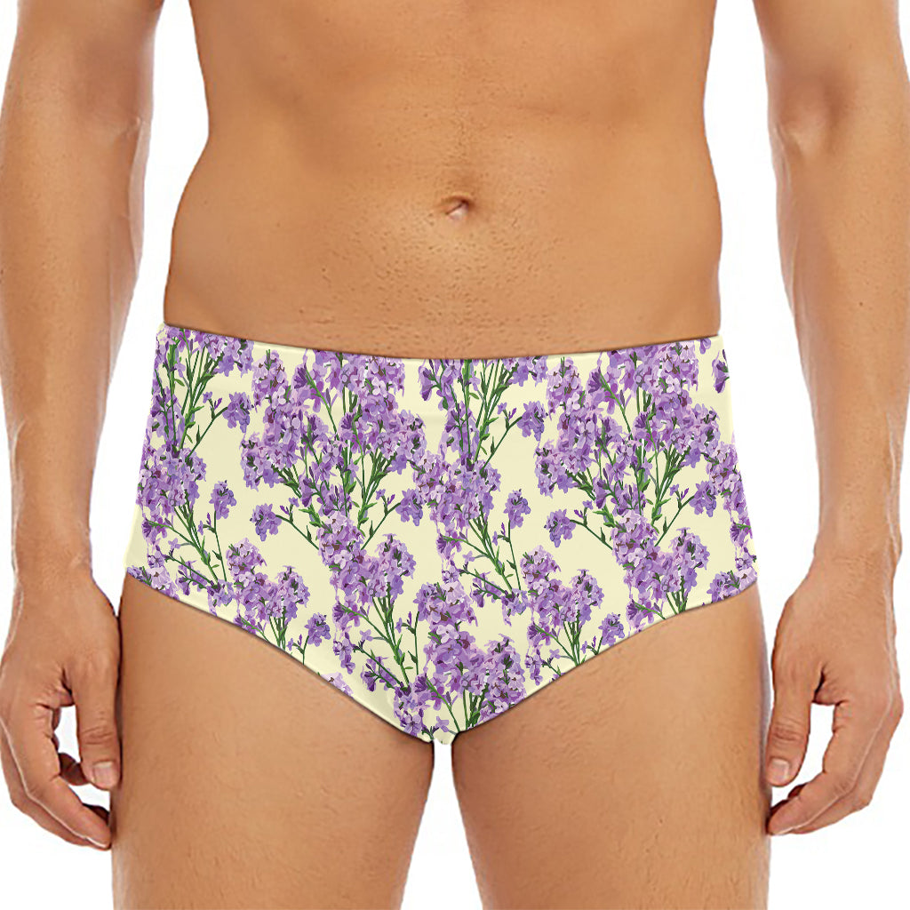 Watercolor Lavender Pattern Print Men's Triangle Swim Briefs