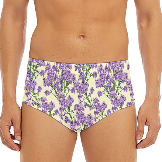 Watercolor Lavender Pattern Print Men's Triangle Swim Briefs