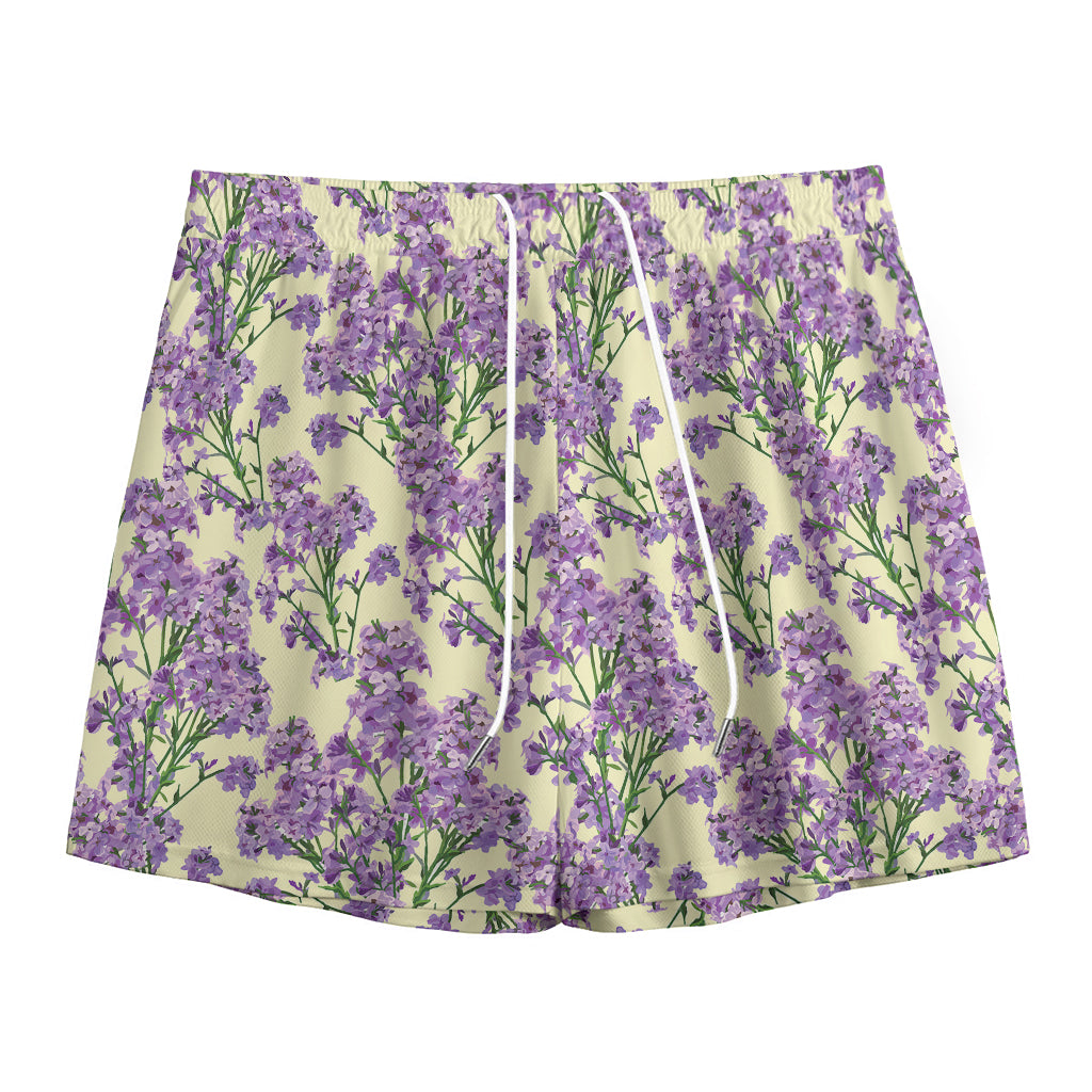 Watercolor Lavender Pattern Print Mesh Shorts