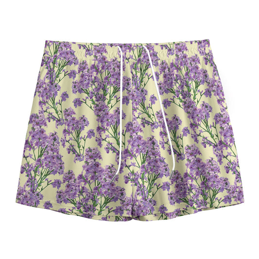Watercolor Lavender Pattern Print Mesh Shorts