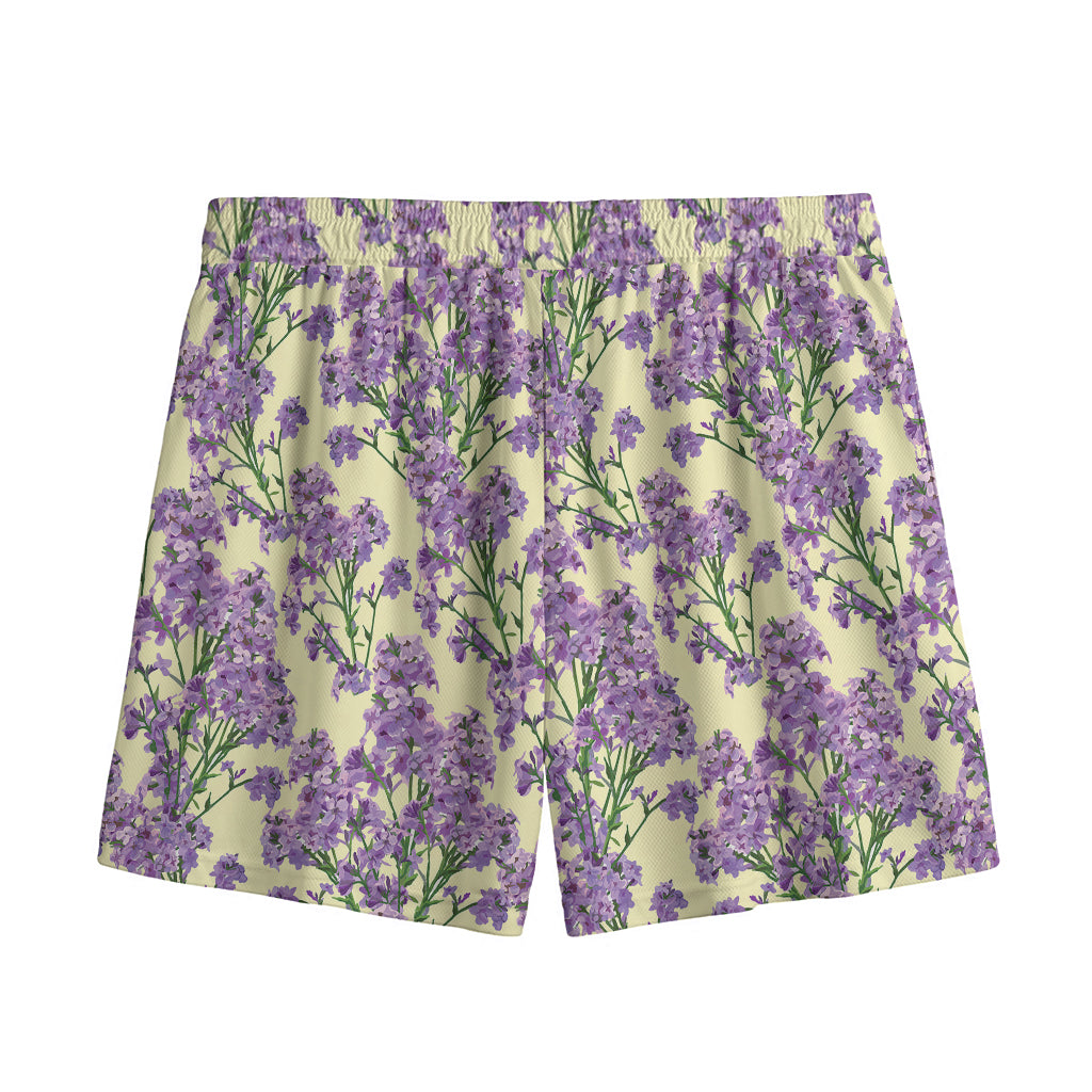 Watercolor Lavender Pattern Print Mesh Shorts